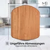 A wooden cutting board with dimensions indicated, placed on a table in a kitchen setting. Produktbild-Vorschau