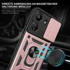A close-up of a phone case with a ring holder and a sliding camera cover, shown attached to a magnetic car mount. Produktbild-Vorschau