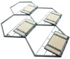 A product shot of a hexagonal wall shelf with four small MDF shelves attached. Produktbild-Vorschau
