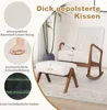 A white rocking chair and ottoman set with wooden accents, shown in a room with a plant and rug. Text overlays highlight product features. Anteprima dell’immagine prodotto
