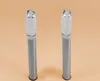 Two solar light stakes with clear, textured tops and silver metallic bases are shown against a plain, light orange background. Produktbild-Vorschau