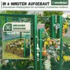 A green metal compost bin with a pile of compost inside, shown outdoors on grass. Close-up inset shows a latch mechanism. Produktbild-Vorschau