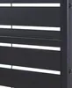 A close-up view of a black metal partition with horizontal slats. Voir les images du produit