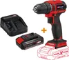 A cordless drill, battery, and charger are displayed against a white background. Produktbild-Vorschau