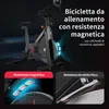 A promotional image of a stationary exercise bike, highlighting its magnetic resistance system and showing a comparison with friction resistance. Anteprima dell’immagine prodotto