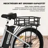 Close-up of the rear of a white e-bike, focusing on the rear rack and basket. Produktbild-Vorschau