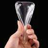 A hand is holding a clear, flexible phone case against a black background. Produktbild-Vorschau
