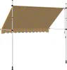 A retractable awning with yellow and blue stripes, supported by two poles. Anteprima dell’immagine prodotto