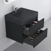 A black vanity unit with a sink and faucet, mounted on a wall. The drawers are open, revealing organizers and toiletries. Anteprima dell’immagine prodotto