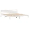 A white wooden bed frame with a slatted headboard and base, shown against a white background. Produktbild-Vorschau