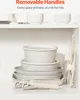 A stack of white cookware with removable handles is shown on a white shelf. Náhled obrázku produktu