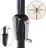 Close-up of a patio umbrella mechanism with a crank and a switch, and an inset showing the umbrella canopy. Produktbild-Vorschau