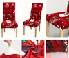A collage of images showing Christmas chair covers, including close-ups of the fabric and how they are applied to chairs. Náhled obrázku produktu