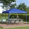 A blue pop-up gazebo is set up in a garden, covering a dining table and chairs. Produktbild-Vorschau