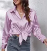 ASKSA Damen Satin Bluse V-Ausschnitt Hemde Elegant Knoepfen Produktbild-Vorschau 2