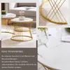 A collage of images showcasing marble-look coffee tables with gold metal frames, including close-ups of the table legs and a vase of flowers on a table. Náhľad obrázku produktu