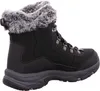 A side view of a black winter boot with gray fur trim. Voir les images du produit