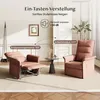 Two recliners in a living room setting, one in a reclined position and the other upright. Text overlays describe features. Produktbild-Vorschau