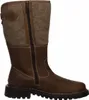 A side view of a brown leather and felt boot. Voir les images du produit