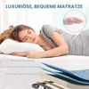 A woman sleeping peacefully on a mattress, with a diagram showing the layers of the mattress. Anteprima dell’immagine prodotto