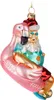 A glass Christmas ornament of Santa Claus riding a pink flamingo. Voir les images du produit
