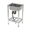 A stainless steel sink with a drain pipe on a white background. Produktbild-Vorschau