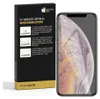 A product box for a tempered glass screen protector for an iPhone, with the phone itself shown next to it. Produktbild-Vorschau