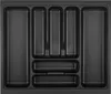 A top-down view of an empty black cutlery organizer tray. Produktbild-Vorschau