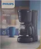 A Philips drip coffee maker is shown next to a blue mug, with icons indicating features. Produktbild-Vorschau