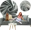 Sofabezug 3 Sitzer Stretch Samt Grau Elastische Sofahusse Produktbild-Vorschau 1