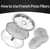 French press filters and parts are displayed against a white background, with text at the top. Produktbild-Vorschau