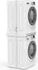 A stacked washing machine and dryer unit, shown from a side-angle on a white background. Produktbild-Vorschau