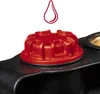 A close-up of a red cap on a black device, with a water drop icon above. Produktbild-Vorschau