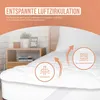 A mattress topper on a bed, with marketing graphics and text highlighting its features. Produktbild-Vorschau