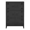 A black metal cabinet with six doors, arranged in three rows of two. Voir les images du produit