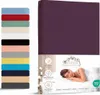 Jersey Spannbettlaken 180x200 cm 100% Baumwolle Aubergine Produktbild-Vorschau 1