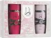 A gift set of two perfumes, one pink and one red, in a decorative box. Voir les images du produit