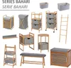 A collage of various storage and furniture items from the 'Bahari' series, made from bamboo and textile materials. Náhľad obrázku produktu