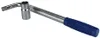 A chrome-plated socket wrench with a blue rubber grip on a white background. Produktbild-Vorschau
