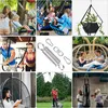 A collage of images showing various applications of a spring and carabiner set, including swings, exercise equipment, and hanging chairs. Produktbild-Vorschau
