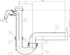 A technical drawing of a plumbing siphon with dimensions and numbered parts. Produktbild-Vorschau