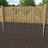 A wooden fence with metal ground anchors, showing a cross-section of the ground. Produktbild-Vorschau