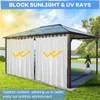 A gazebo with white outdoor curtains, set in a grassy area with a body of water in the background. Produktbild-Vorschau
