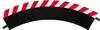A single curved track piece with red and white diagonal stripes on the outer edge. Produktbild-Vorschau
