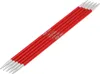 A set of red knitting needles with silver tips, laid out diagonally on a white background. Produktbild-Vorschau