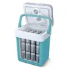 A teal and white electric cooler filled with cans, with the lid open showing a fan and digital display. Náhľad obrázku produktu