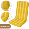 A yellow and cream striped cushion for a high-backed chair, shown with close-up insets. Produktbild-Vorschau