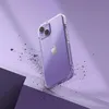 A clear phone case with a purple iPhone inside, shown on a purple background with scattered debris. Produktbild-Vorschau
