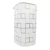 A white shower curtain with a checkered pattern of gray squares, hanging from a curved shower rod. Podgląd zdjęcia produktu