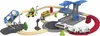 A toy train set with a station, tunnel, cars, and tracks. Podgląd zdjęcia produktu